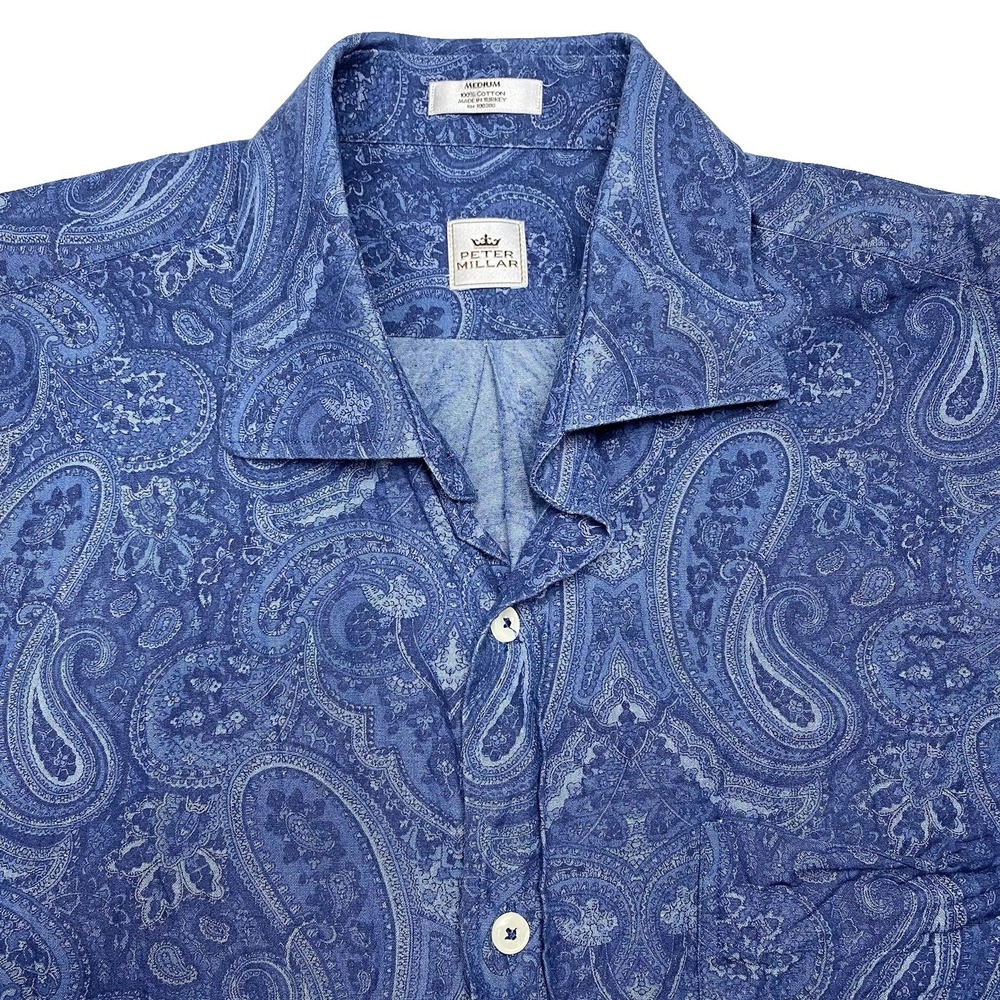Peter Millar Dress Shirt M Cotton Blue Paisley